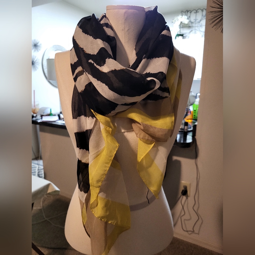 LOFT White, Black, And Yellow Zebra  Striped Scarf!